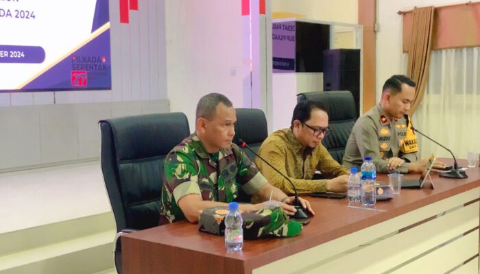 Pasi Ops kodim 0314/inhil Hadiri Rakor Lintas Sektoral Pengamanan Debat Paslon Cabup Cawabup Inhil Pilkada 2024