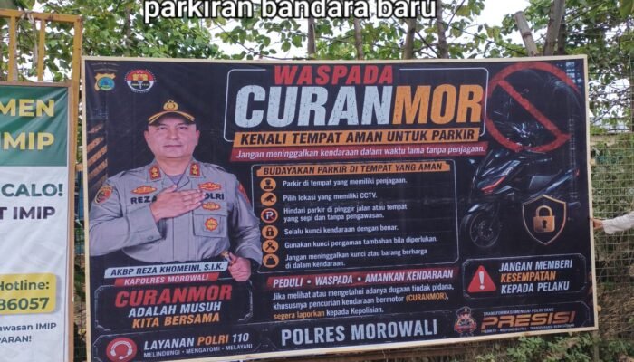 Cegah Curanmor! Polres Morowali Pasang 12 Baliho Imbauan di Parkiran PT. IMIP