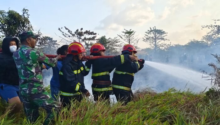 Gotong Royong! Koramil Bahodopi Bersama Warga & Security PT MSS Padamkan Kebakaran Lahan di Bahomakmur