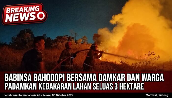 Babinsa Bahodopi Bersama Damkar dan Warga Padamkan Kebakaran 3 Hektare di Bahomakmur