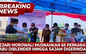 Kejari Morowali Musnahkan Barang Bukti 65 Perkara Inkracht, Sabu Diblender Hingga Sajam Digerinda
