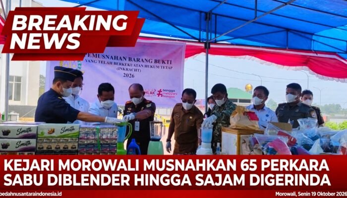 Kejari Morowali Musnahkan Barang Bukti 65 Perkara Inkracht, Sabu Diblender Hingga Sajam Digerinda