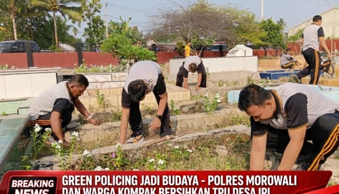 Green Policing Jadi Budaya, Polres Morowali dan Warga Kompak Bersihkan TPU Desa Ipi